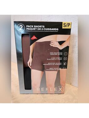 Reflex Size Small 2 Pack of High Waisted Athletic Shorts, Brown and Black, NEW